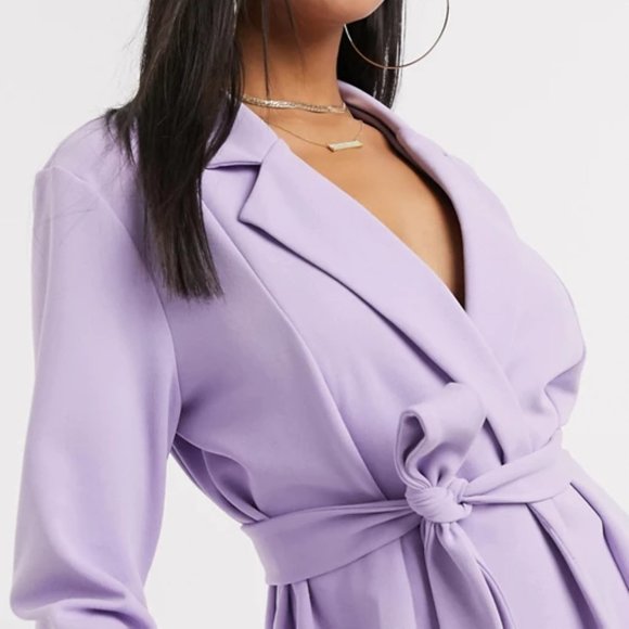 ASOS DESIGN Jersey Wrap Suit Blazer Lilac US 4 - Picture 3 of 5
